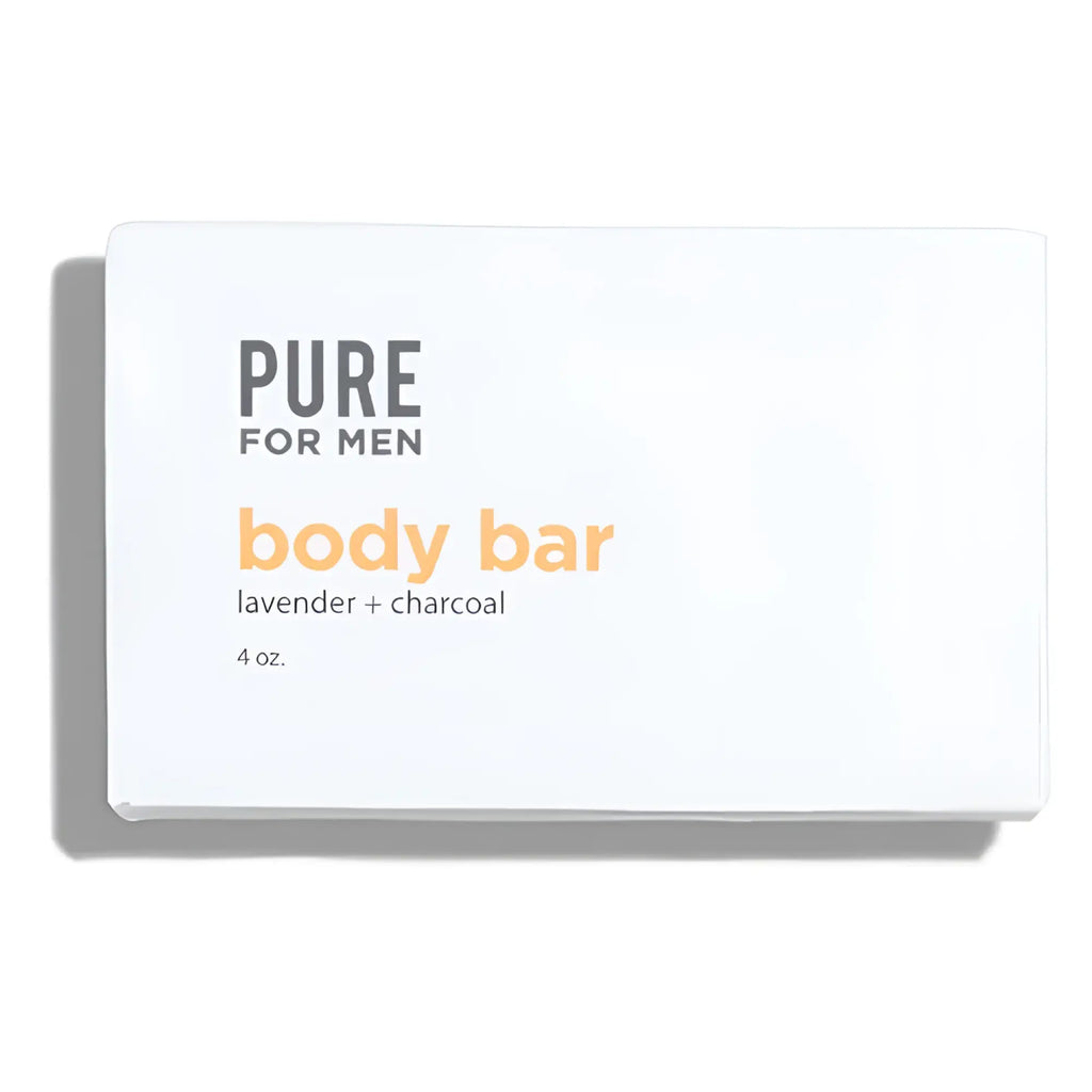 White rectangular box for stay ready bar pure for men lavender and charcoal body bar 4 oz packaging
