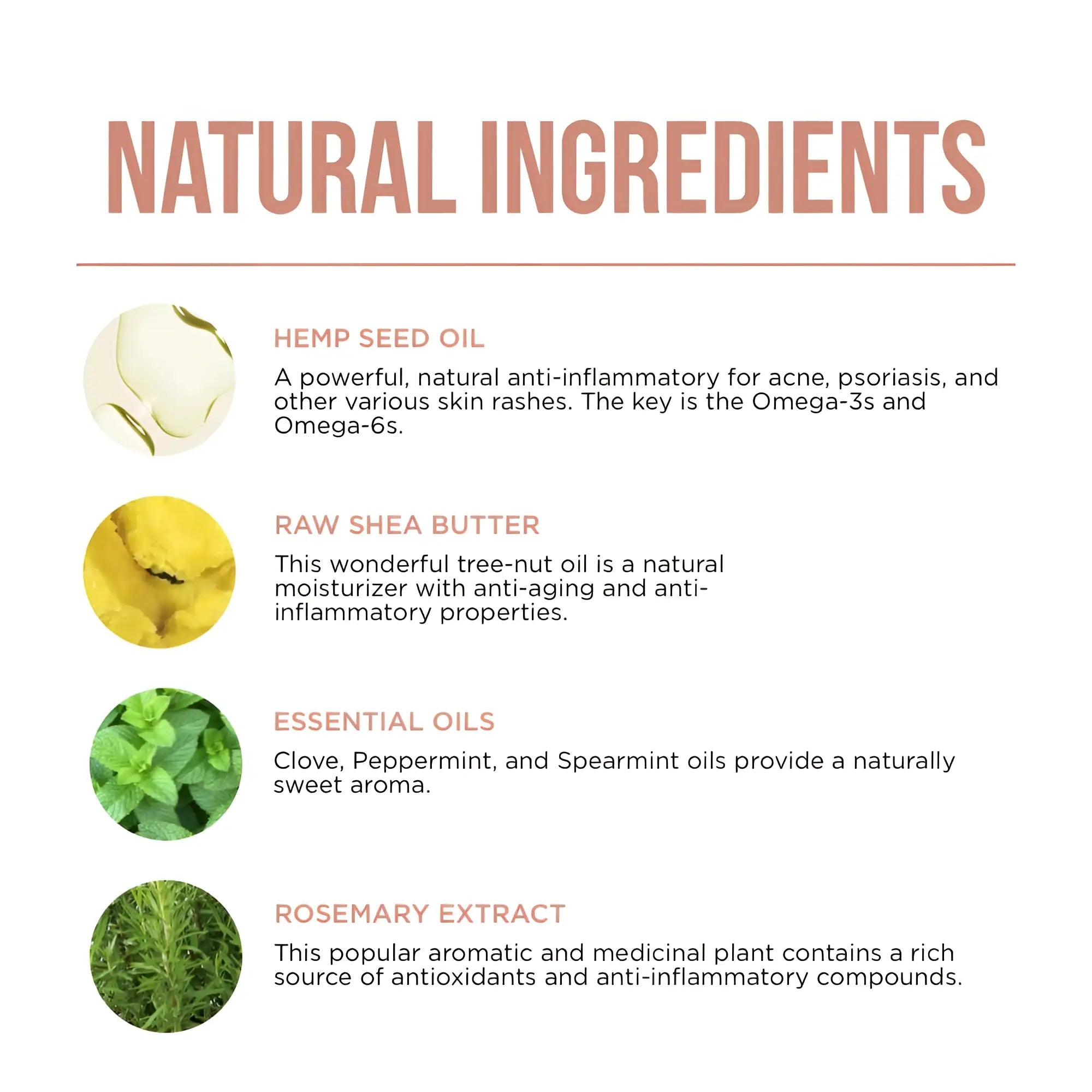 The back of the stay ready scrub shows natural skincare ingredients like hemp seed oil shea butter and essential oils