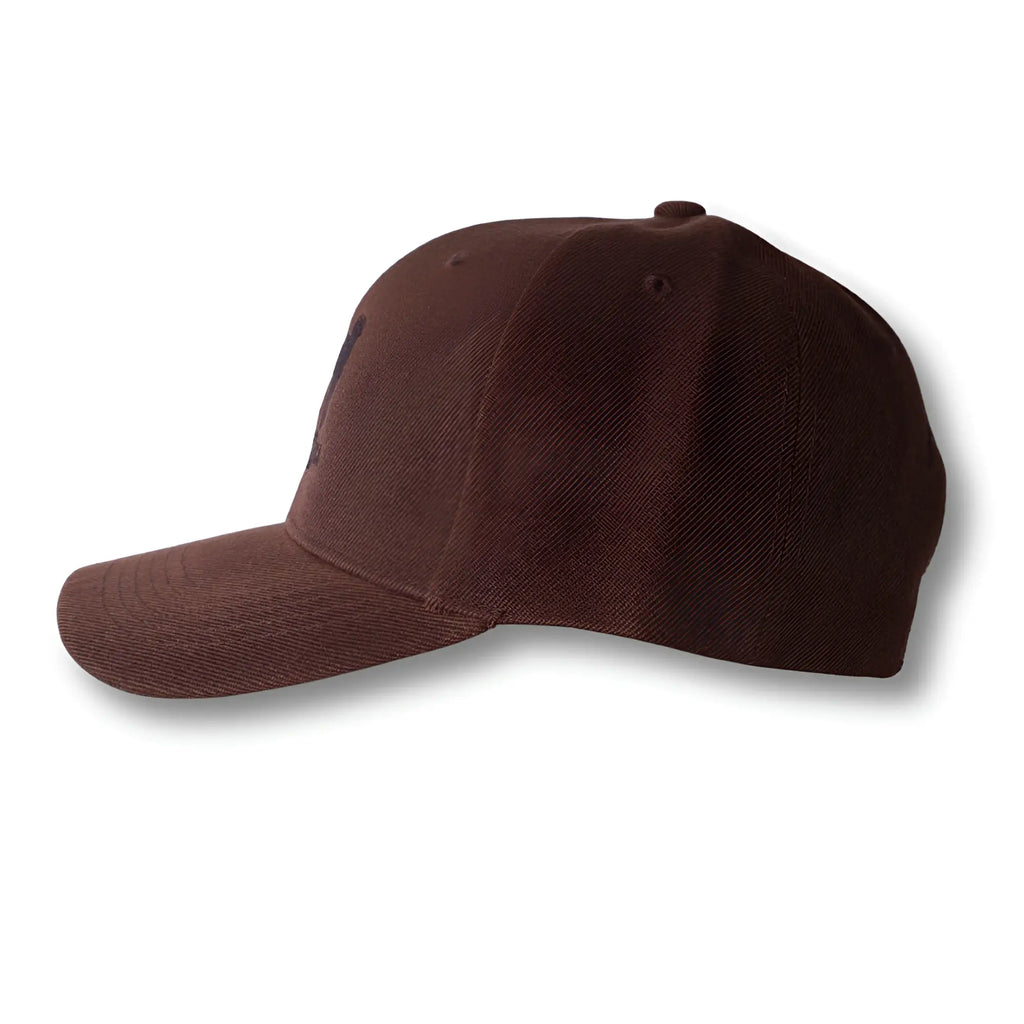 Brown baseball cap with subtle stealth CA-RIO-CA logo embroidered on front for casual wear