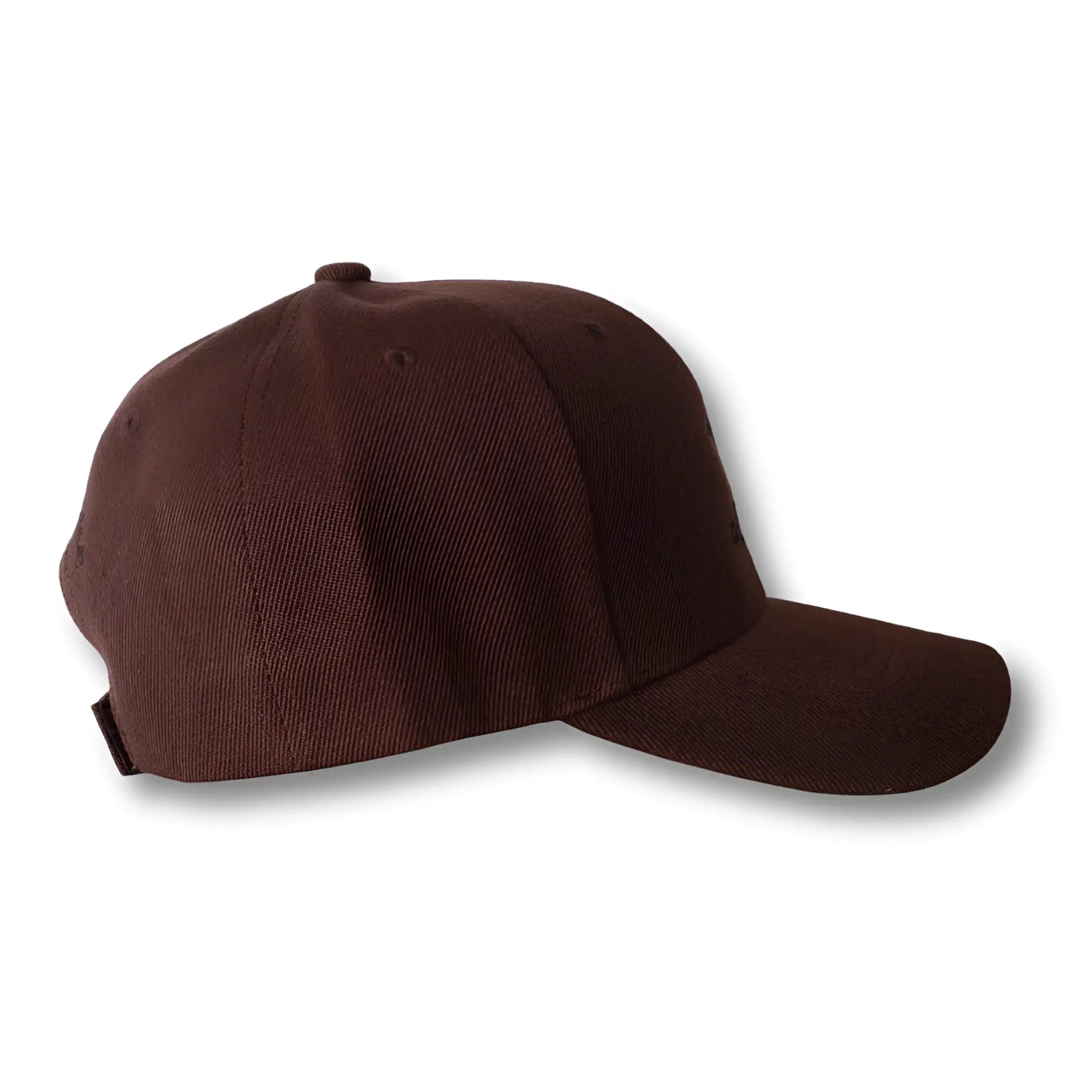 Brown cotton baseball cap with curved brim and adjustable strap featuring stealth CA-RIO-CA logo embroidery