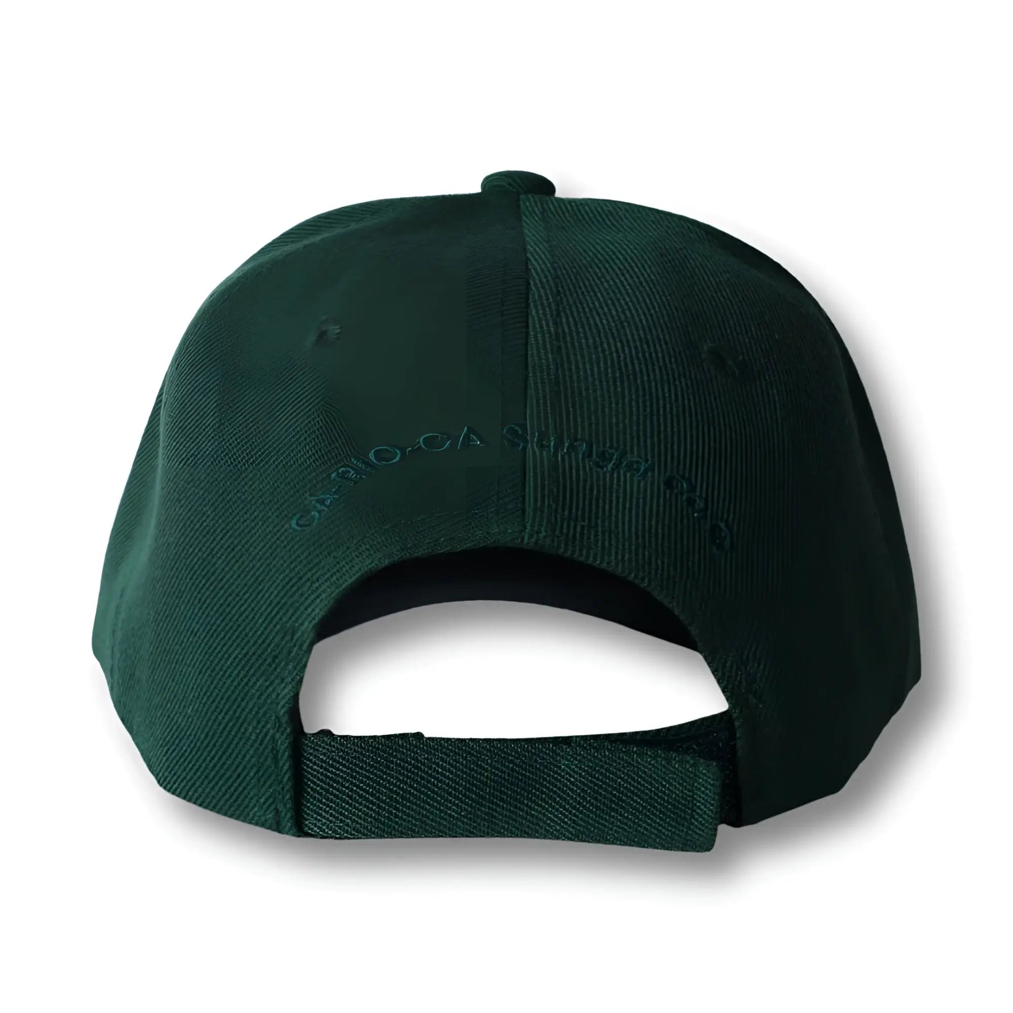 Dark green baseball cap with stitched cario logo embroidered on the back in stealth design