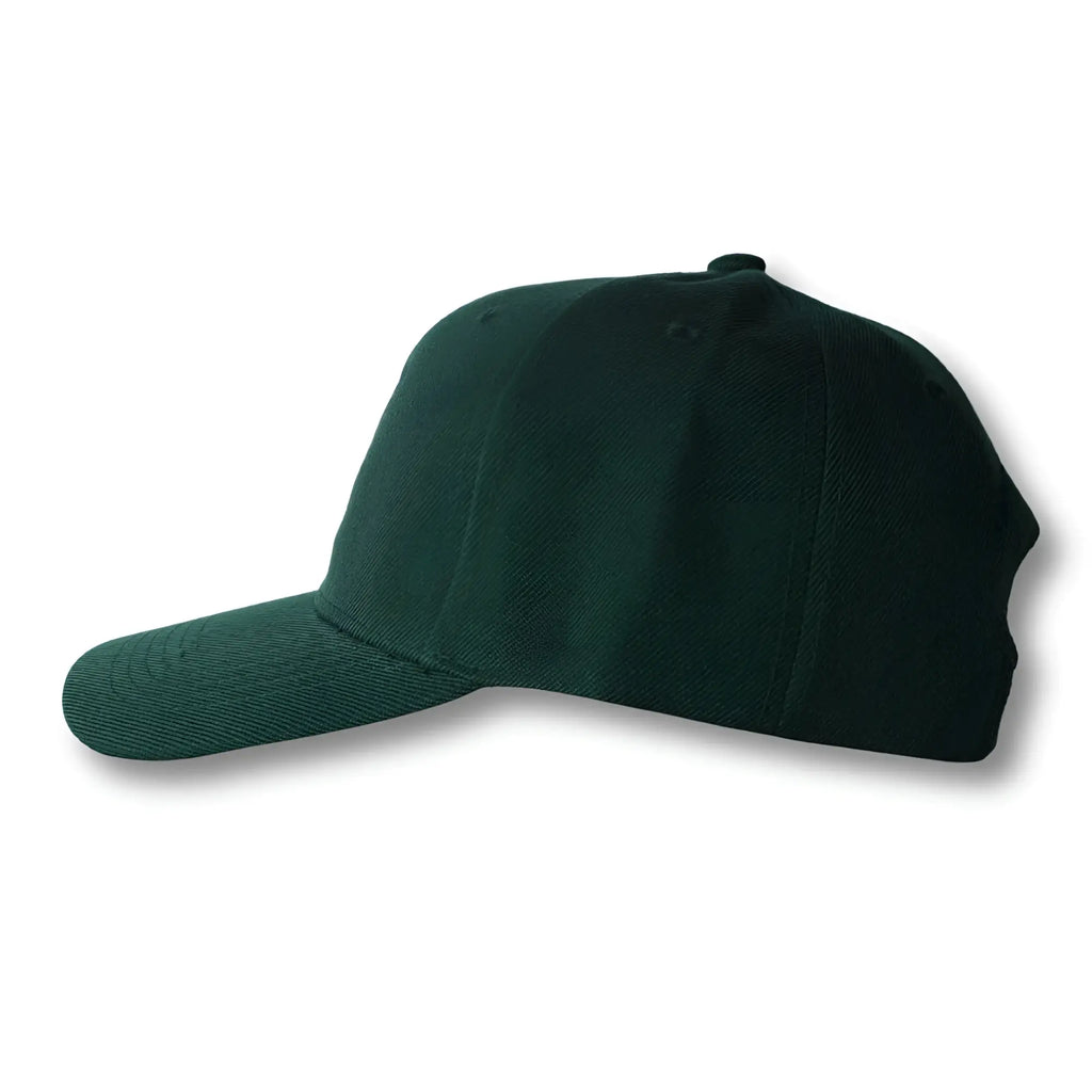Dark green structured six-panel baseball cap with matching brim and stealth CA-RIO-CA logo embroidered on front