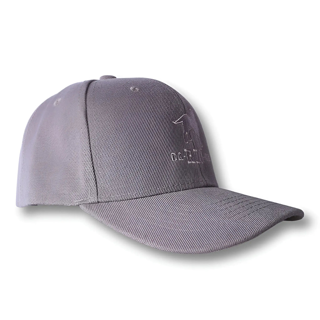 Gray baseball cap with stealth ca-rio-ca subtle embroidered logo on front ideal for casual wear