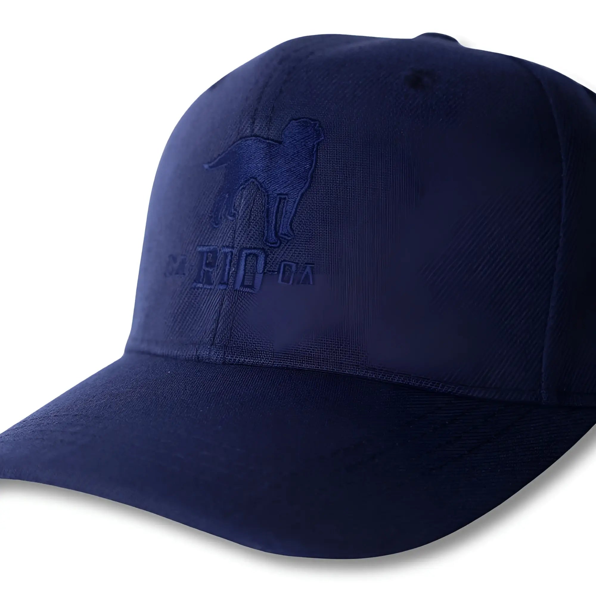 Navy blue Stealth CA-RIO-CA baseball hat featuring embroidered dog silhouette and ca text in matching thread