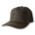 Olive green baseball cap with stitched dog silhouette and rio text in matching thread from the stealth ca-rio-ca collection