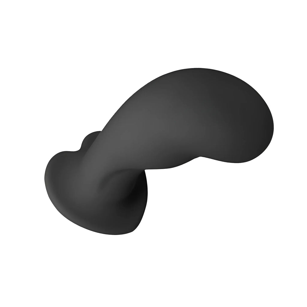 Strap U Heart On silicone dildo in matte black, featuring a curved shape and a wide, heart-shaped base.