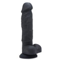 Strap U Power Pecker 7-inch black silicone dildo with realistic veins, textured detail, and a sturdy suction cup base.