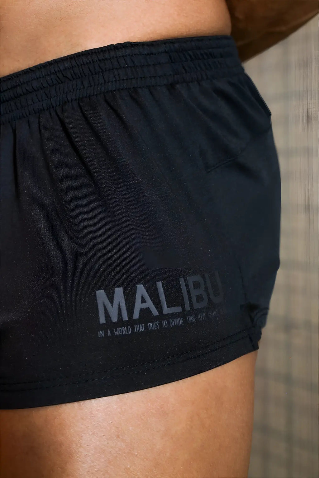 Stretch-it 2 inch onyx black athletic shorts with stretch fabric and subtle gray malibu logo on the side