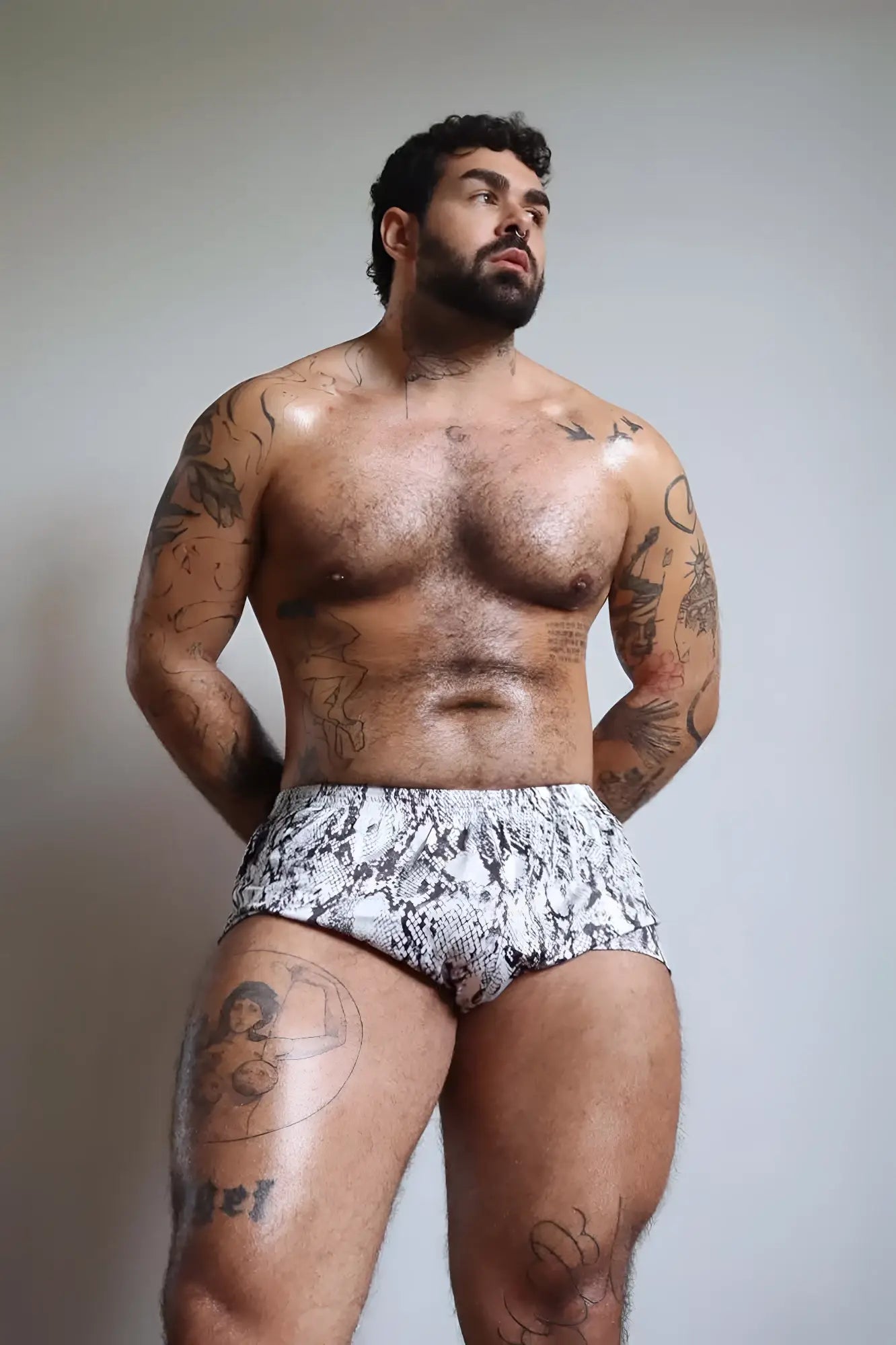 Stretch-it 2 athletic short shorts in white and gray snake print made from stretchy material for active wear