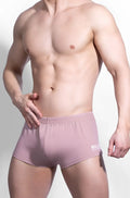 Pink stretch-it 2 inch athletic short shorts with subtle elastic waistband and small white logo on lower right leg