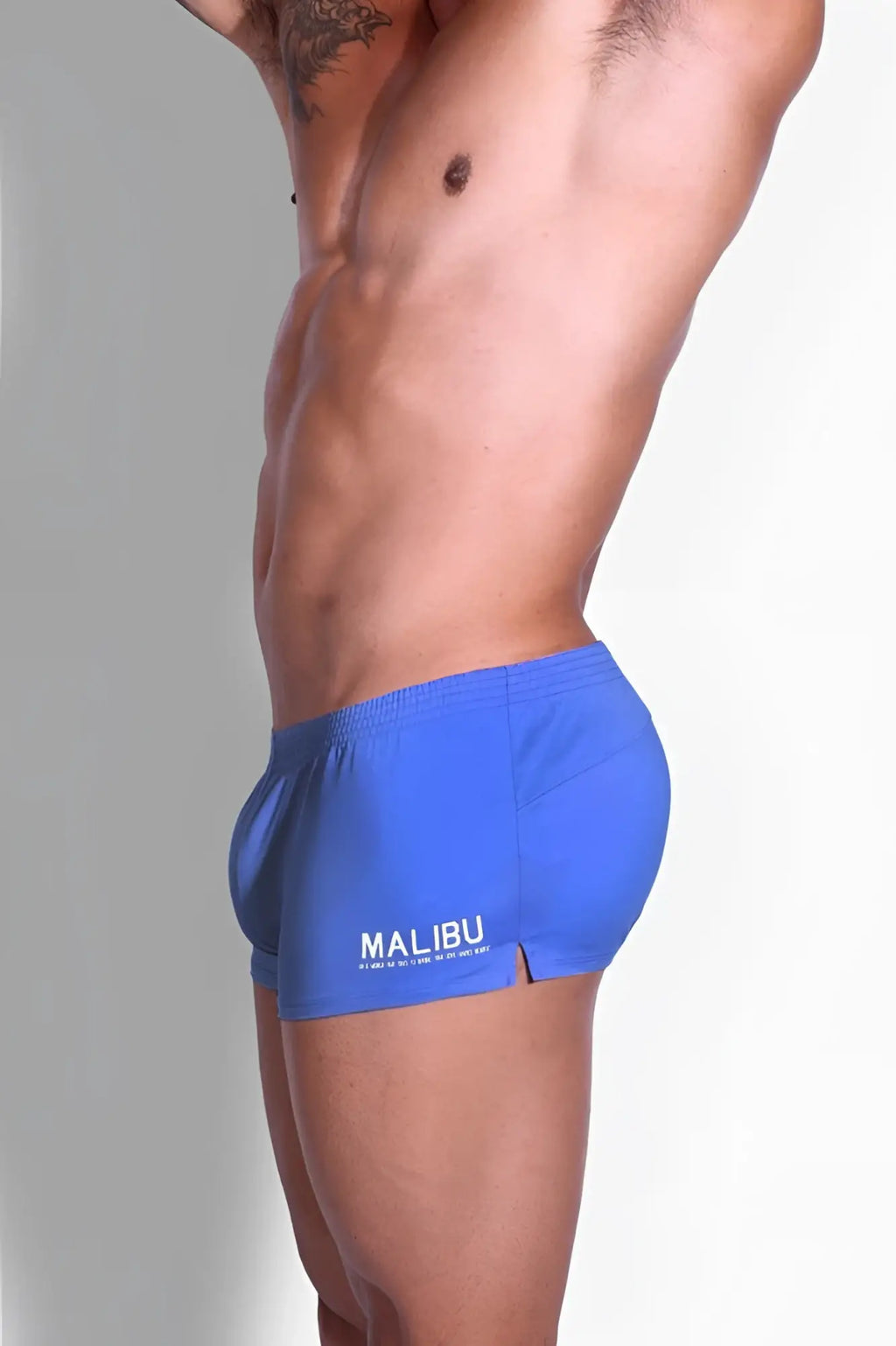 Stretch-it 2 inch short shorts in true blue featuring bright blue malibu swim trunks with a white logo on the side