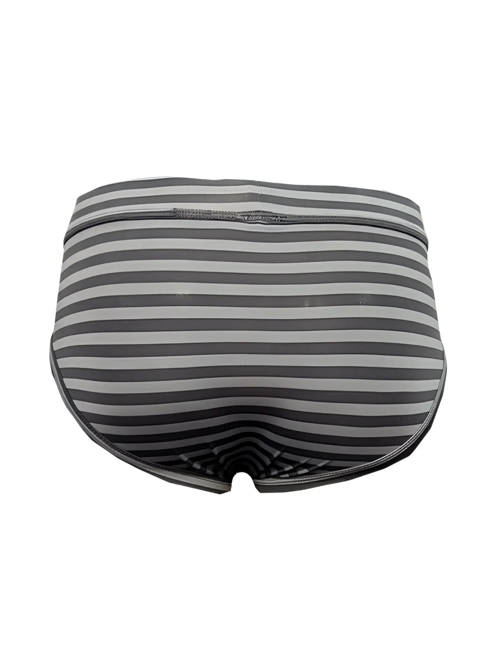 Gray and black horizontally striped men’s stretch comfort briefs with contoured design for all-day comfort