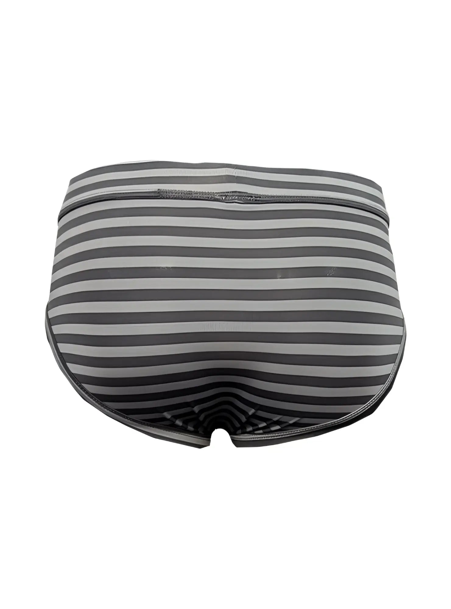 Gray and black horizontally striped men’s stretch comfort briefs with contoured design for all-day comfort