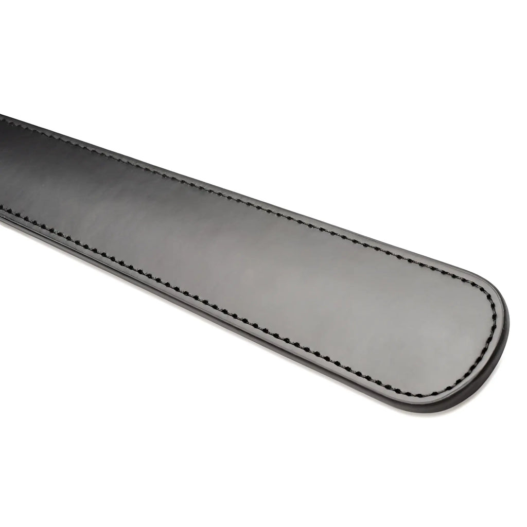 Strict 19-inch slapper paddle featuring smooth, black leather with matching black stitched edges.