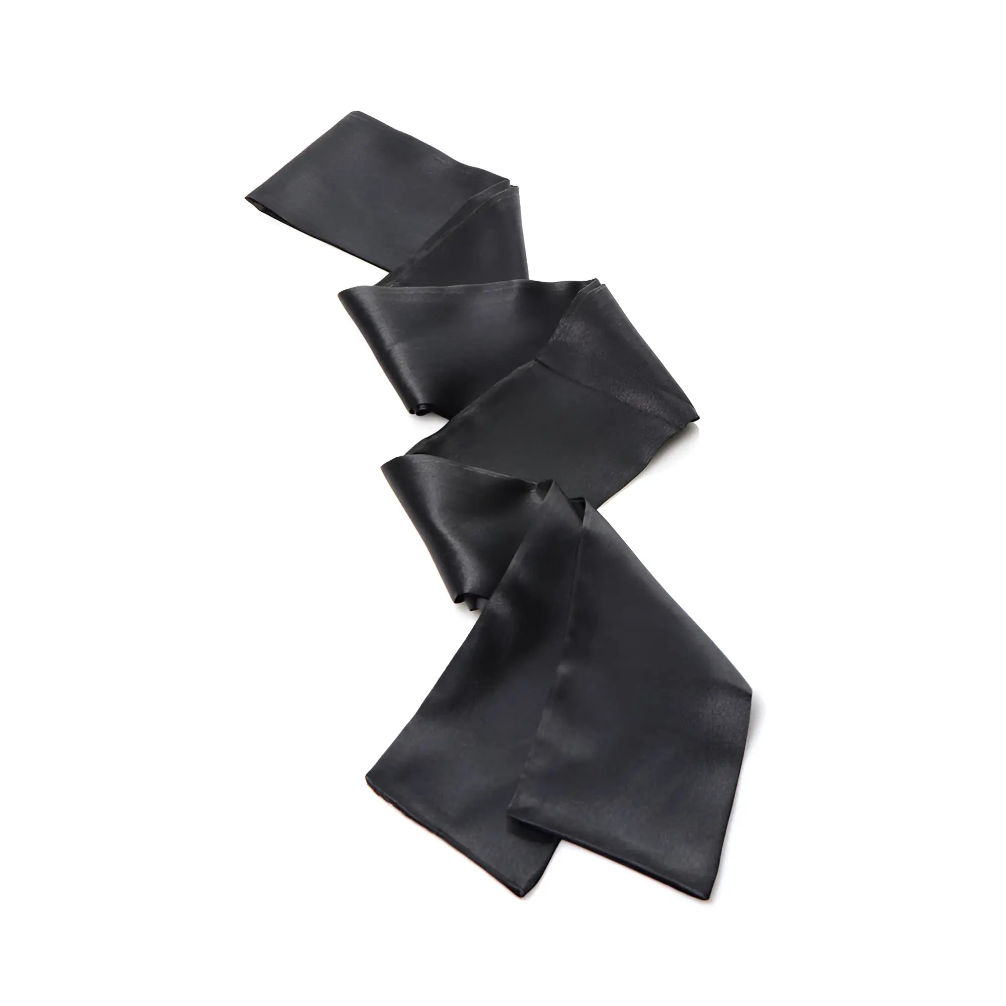 Strict Bed Restraint Bondage Kit: A single, long, smooth black satin fabric strap coiled on a white background.
