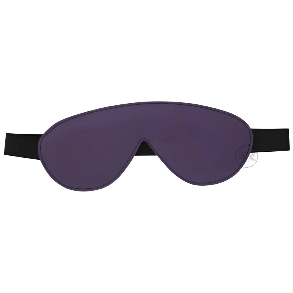 Strict Leather black and purple blindfold featuring a solid purple eye mask with a black elastic head strap.