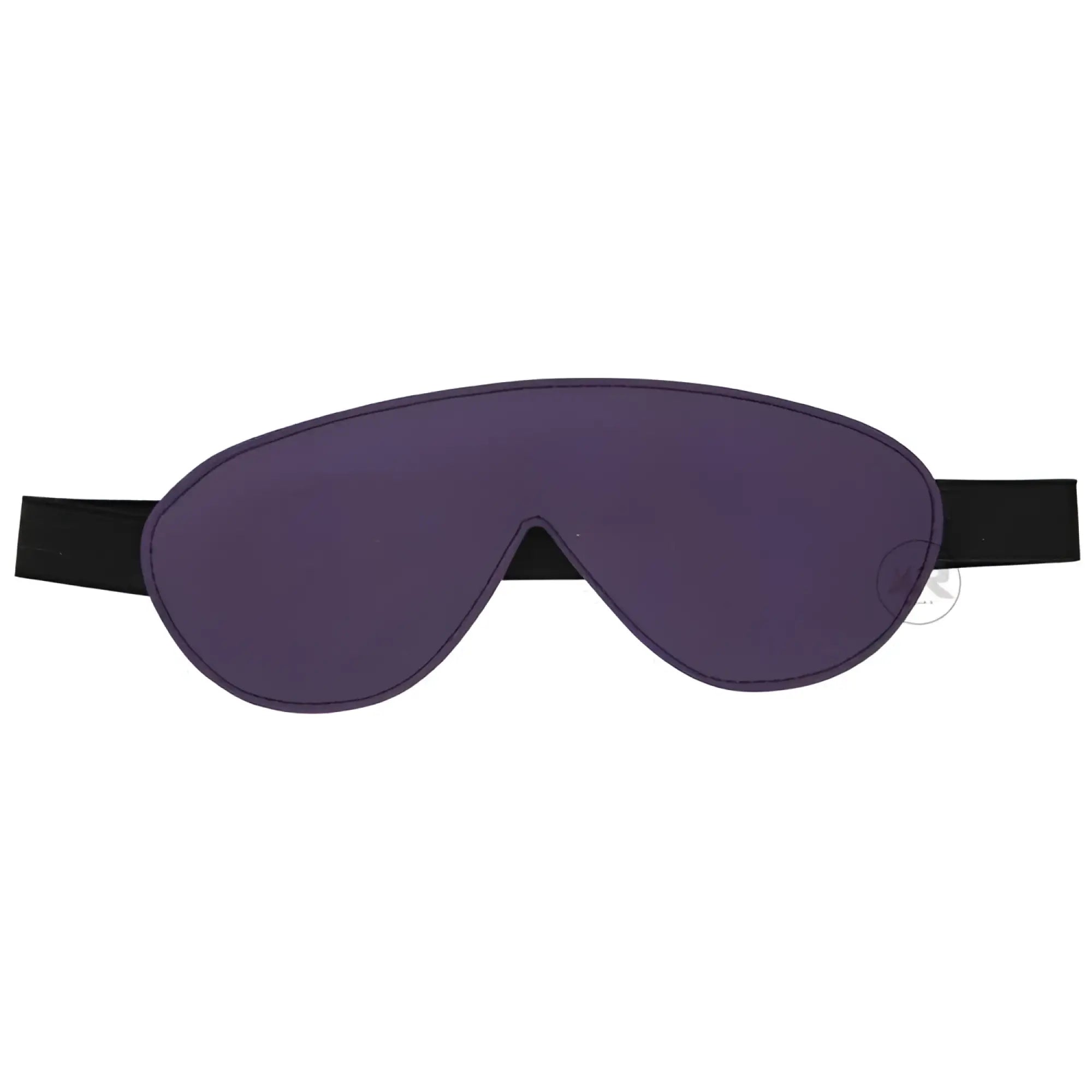 Strict Leather black and purple blindfold featuring a solid purple eye mask with a black elastic head strap.