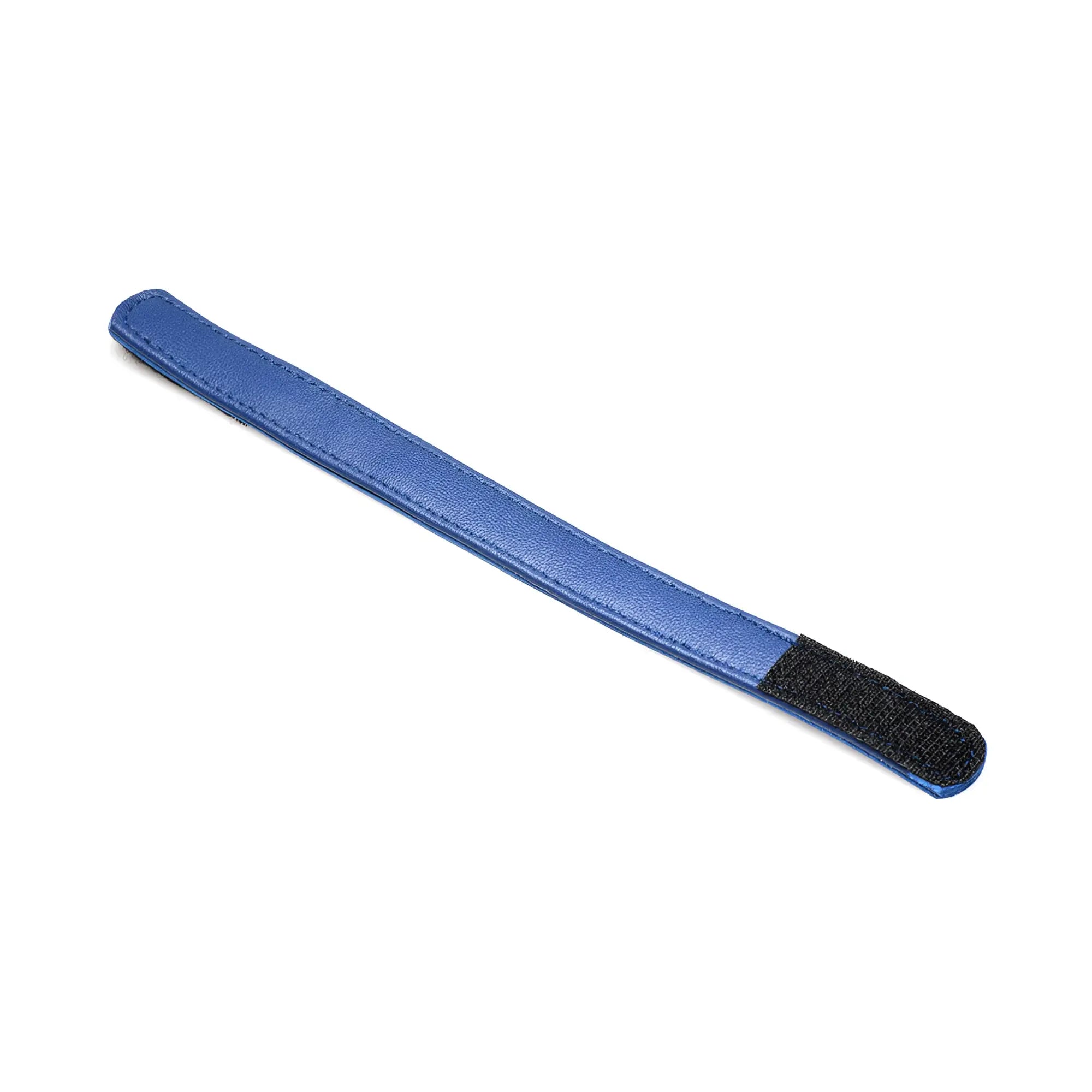 Blue leather strap with velcro closure, likely a cock ring accessory.