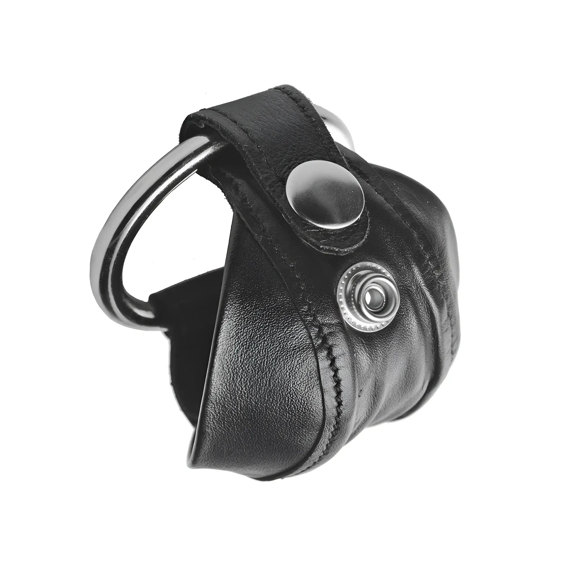 Strict Leather Cock Straight Jacket: a black leather pouch with metal snap buttons and a silver O-ring.