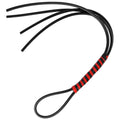 Strict Leather Heavy Duty Silicone Flogger with four black tails and a red-and-black striped handle grip.