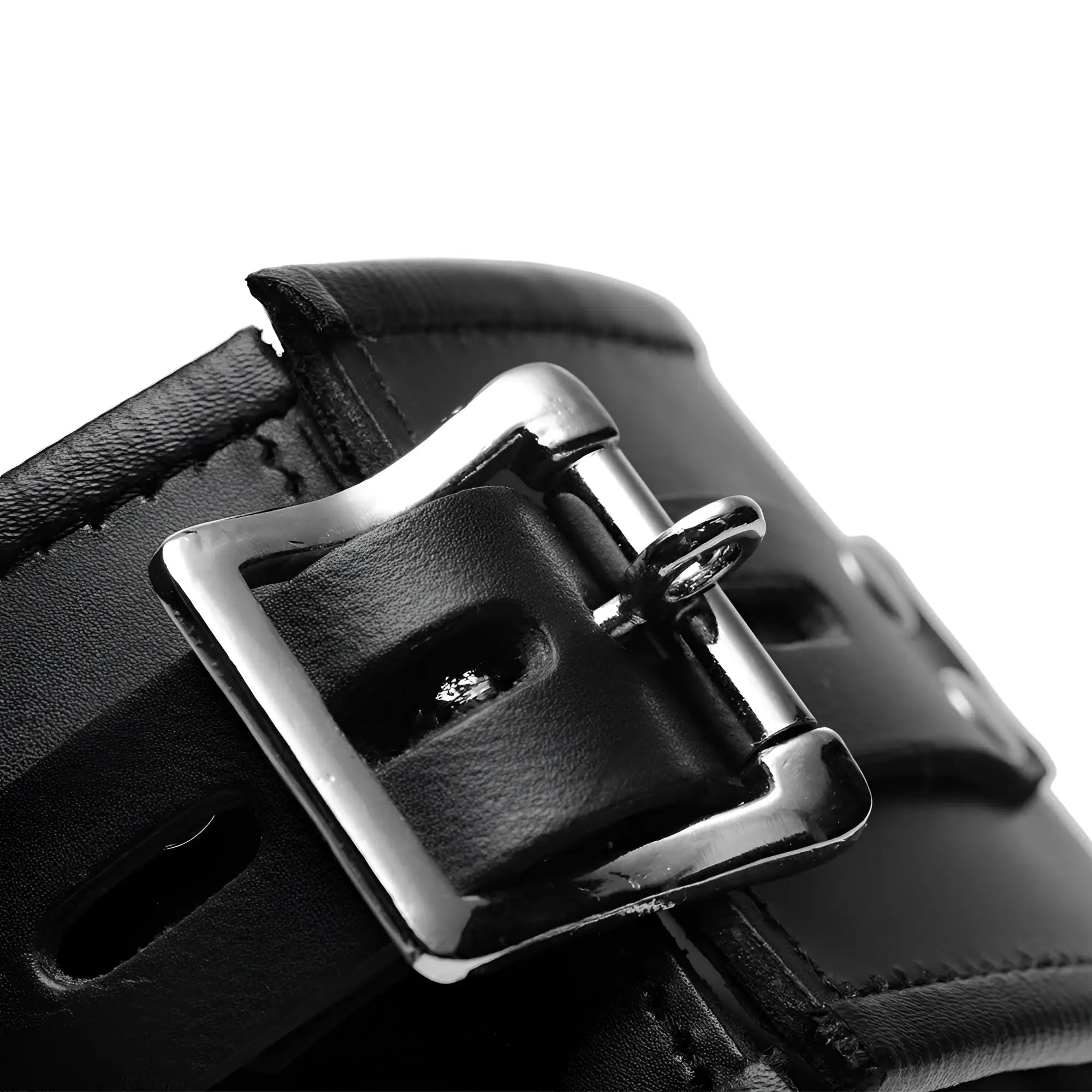 Strict Leather locking posture collar in black leather with a polished silver-tone buckle and center locking post.