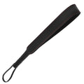 Strict Leather Looped Leather Slapper in black with red stitching, featuring a looped handle and flexible paddle end.