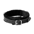 Strict Leather Low Rise locking collar made of black leather with a soft black faux fur lining and silver buckle.