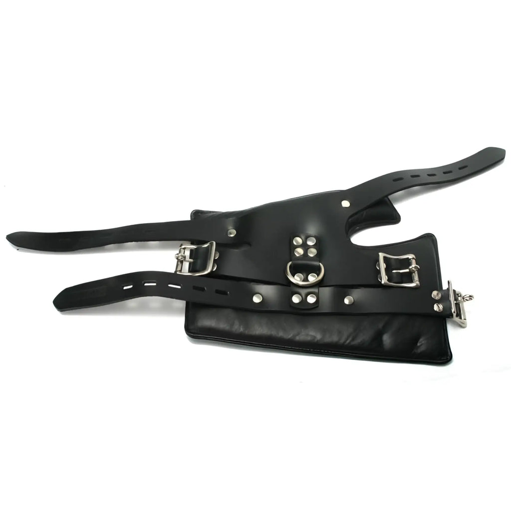 Strict Leather Premium Suspension Wrist Cuffs: Black leather padded wrist wrap with buckle straps and metal hardware.