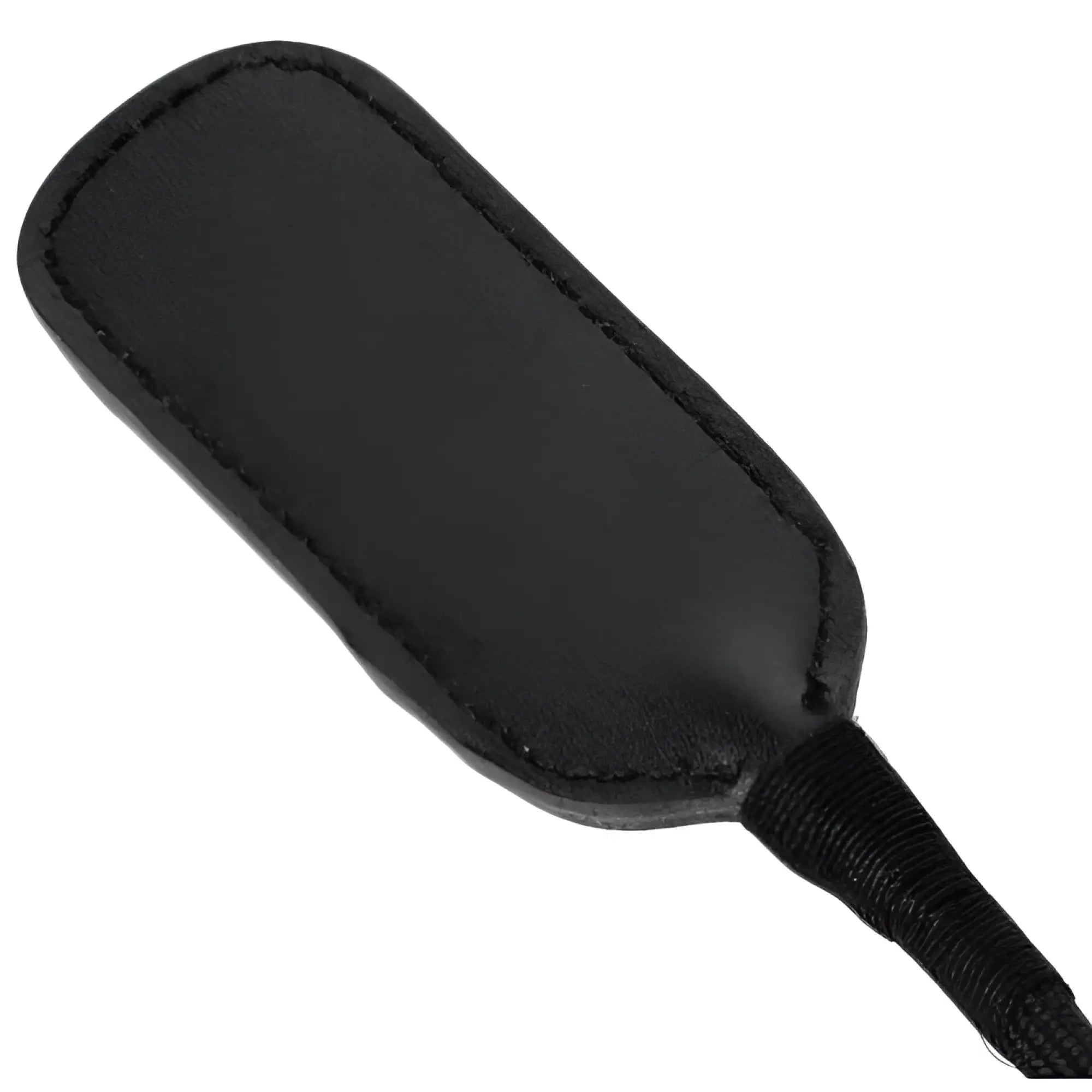 Strict Leather short riding crop featuring a wide, flat black leather paddle attached to a wrapped handle.