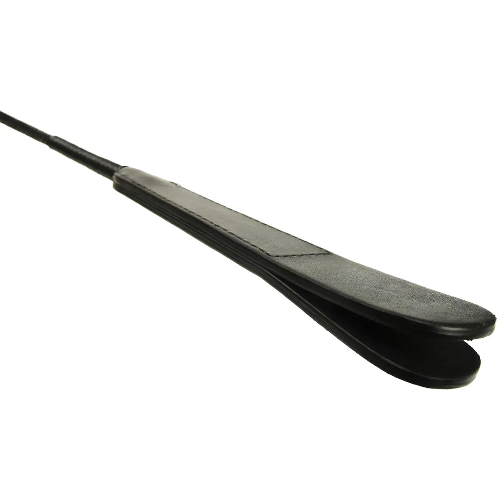 Strict leather split crop black leather horsewhip with smooth padded handle and sleek tapered design