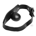 Strict Leather Stuffer mouth gag featuring a black leather strap and a smooth, round leather ball attachment.