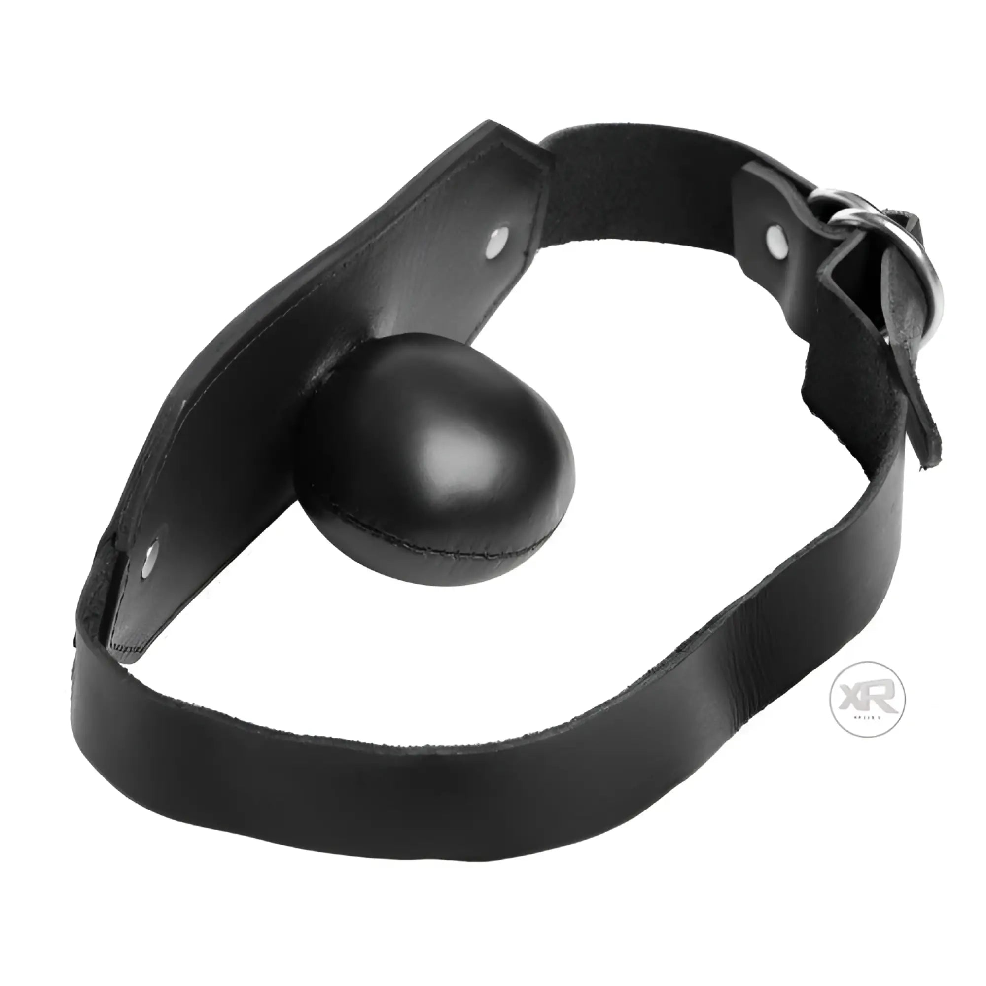 Strict Leather Stuffer mouth gag featuring a black leather strap and a smooth, round leather ball attachment.