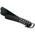 Strict Leather Three Layer Slapper: a black, triple-layered leather paddle with a riveted handle and wrist strap.