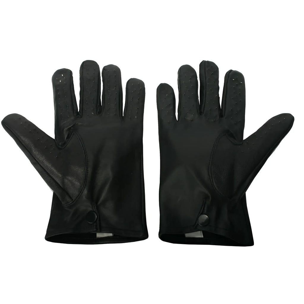 Strict Leather Vampire Gloves: A pair of black leather gloves with textured fingers and snap-button cuffs.