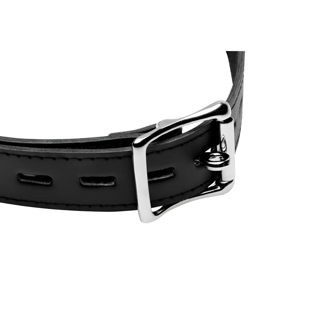 Strict XL Silicone Ball Gag featuring a black adjustable strap with a silver metal buckle.