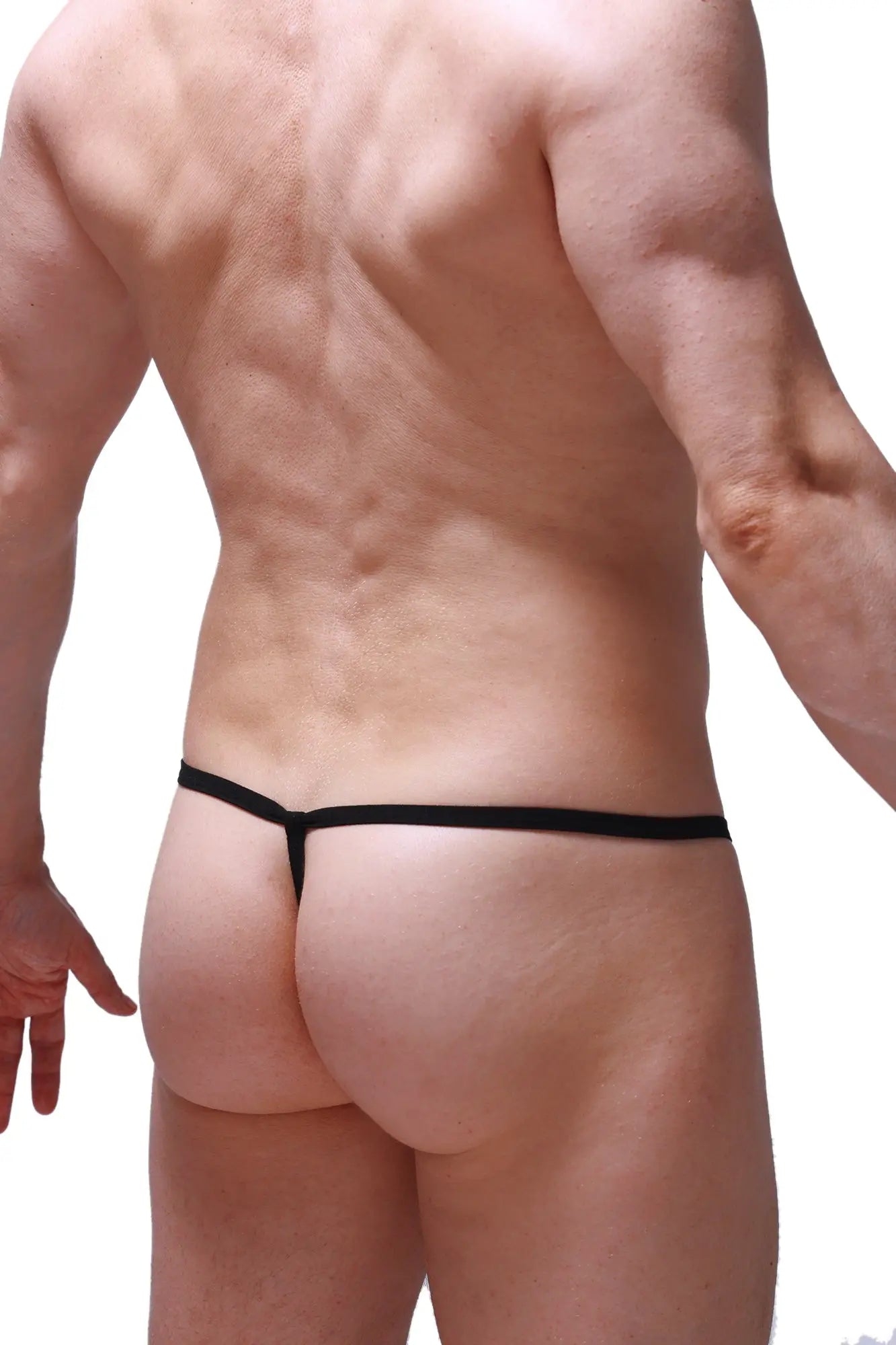 Black thong string ficelle chely tropical with thin seamless design shown from the back side