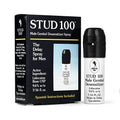 STUD 100 Genital Desensitizer spray in a white canister next to its black product box with white and gold text.