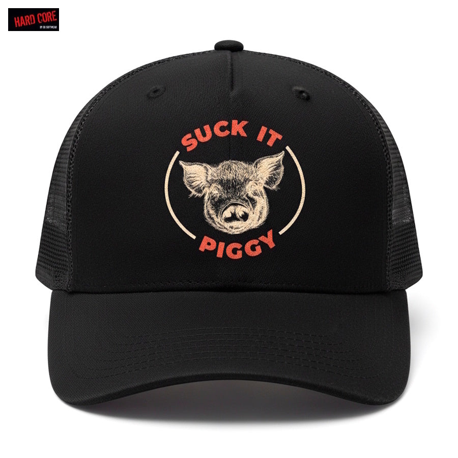 Hard Core 3900 Men's Suck it Piggy Trucker Cap - Black