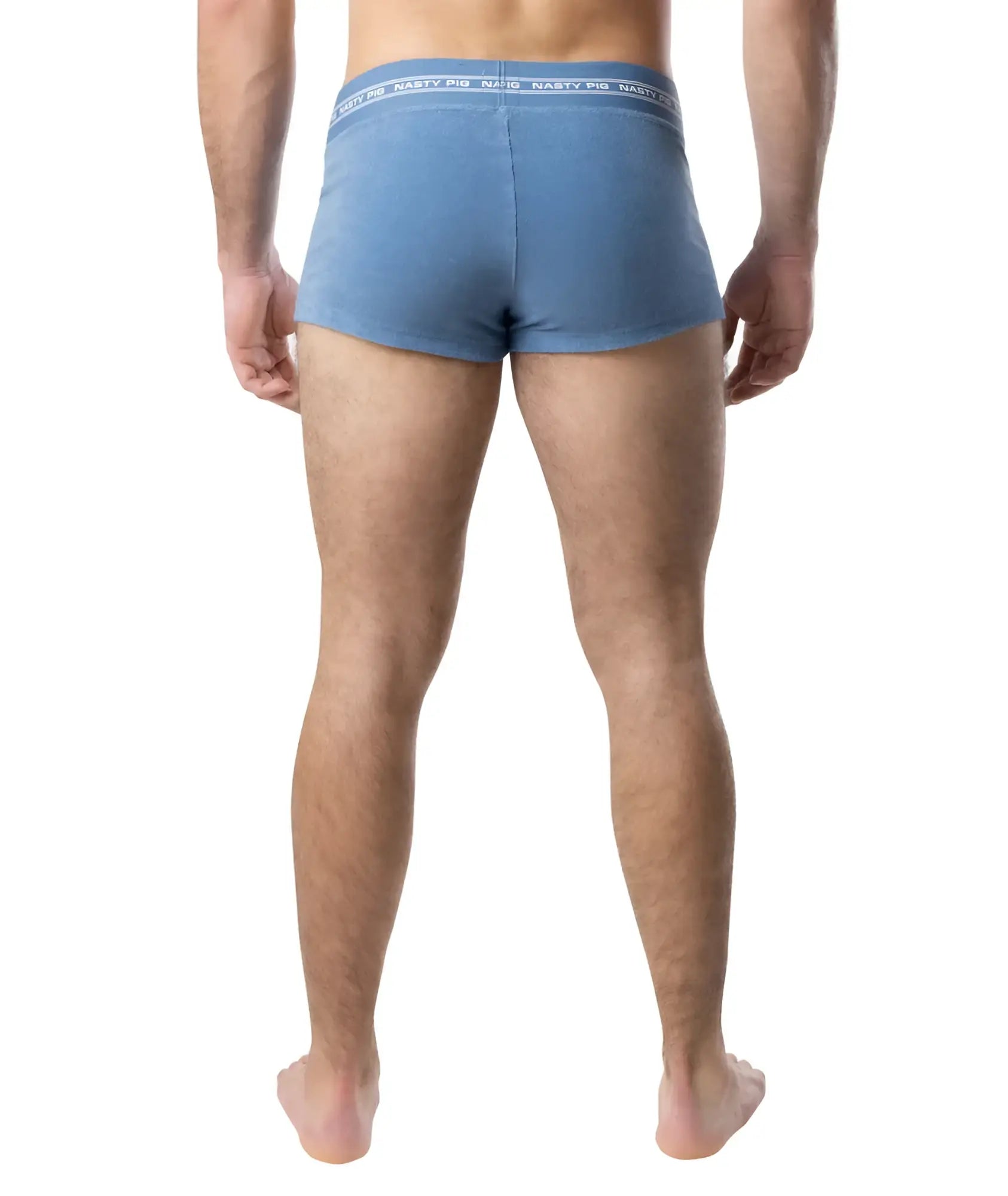 Blue nasty pig boxer briefs with white elastic waistband and Suite trunk short branding for comfortable support