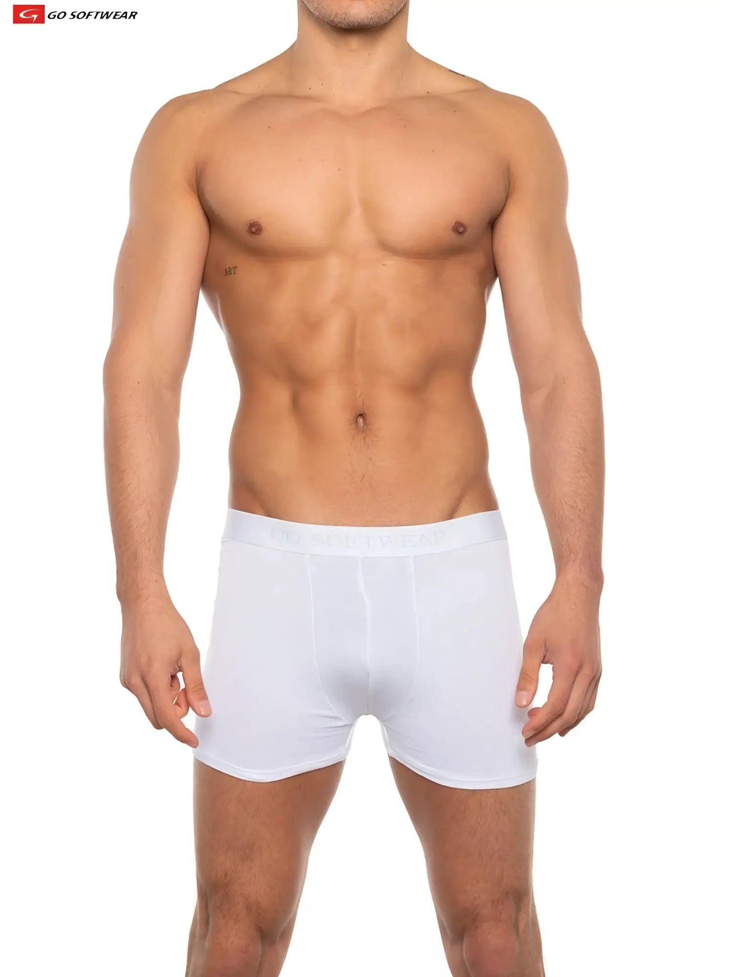 White men’s super boost padded boxer brief from go softwear with smooth fabric elastic waistband and 33 percent more padding