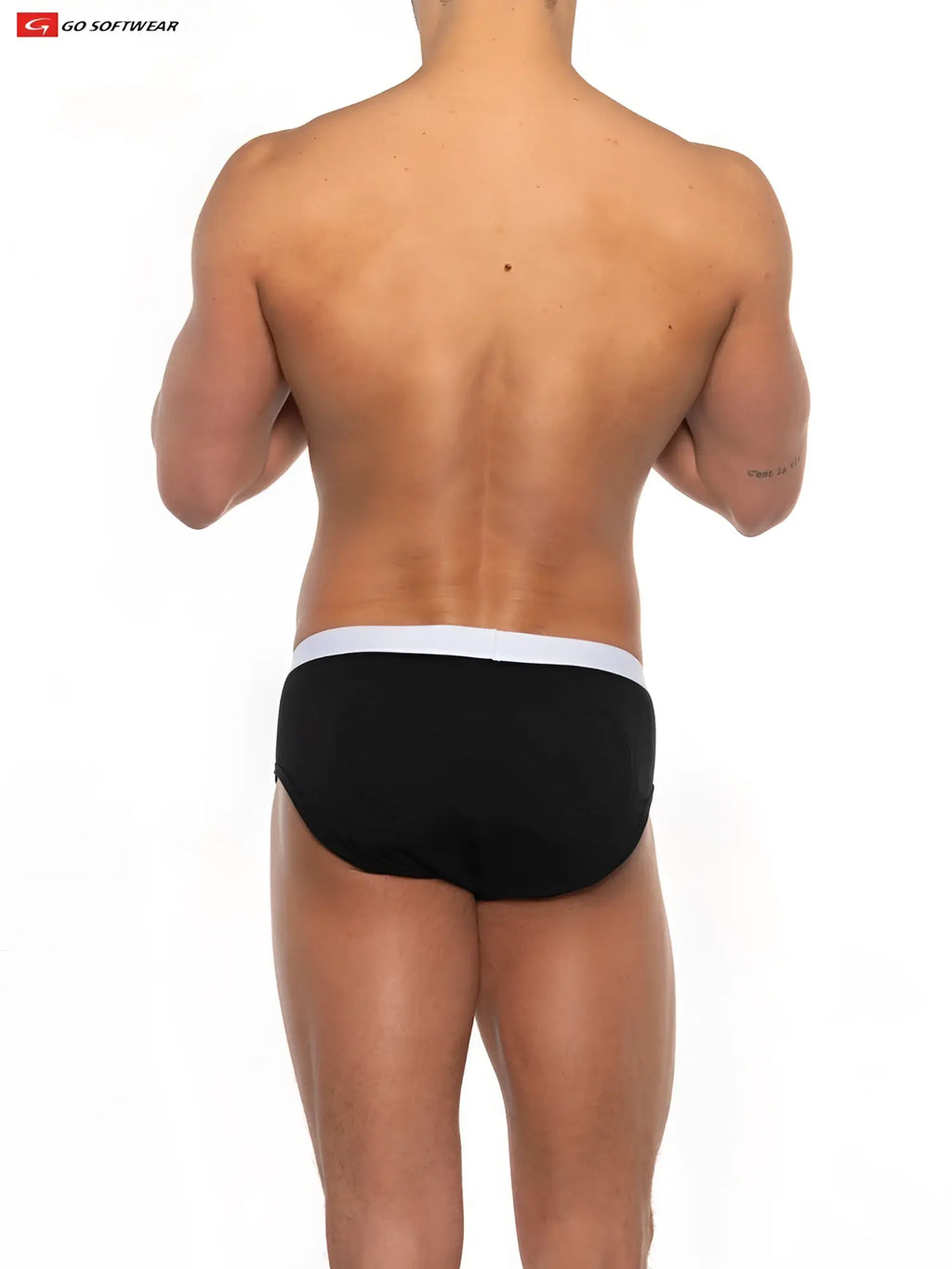 Black super boost padded brief with 33 percent more padding and a white waistband in a sleek minimalist design