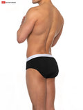 Black super boost padded brief with 33 percent more padding smooth fabric and white waistband front view