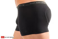 Black go softwear super padded boxer briefs showing back with soft stretchy fabric and reinforced padding