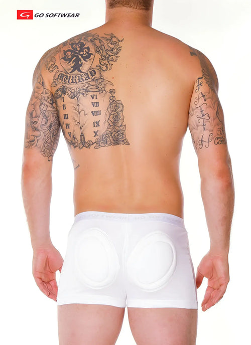 White super padded boxer brief by go softwear with sleek form-fitting design and subtle branding