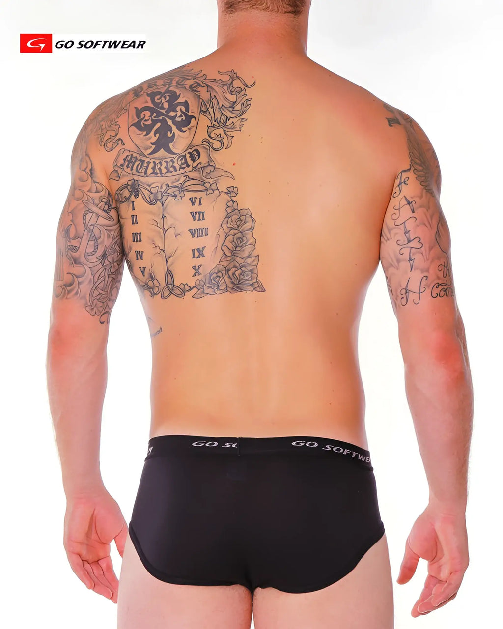 Black go softwear super padded front pouch brief with soft fabric and subtle elastic waistband visible from front