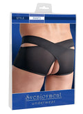 Black sheer mesh briefs with crisscross design and side cutouts from svenjoyment open crotch boxer briefs size l