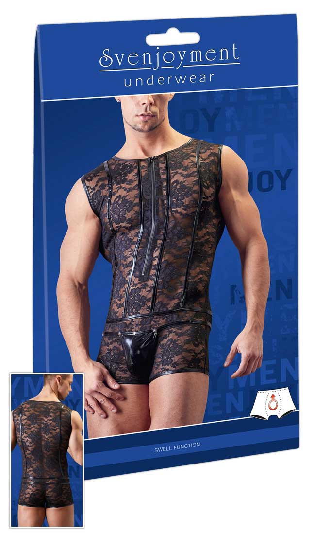 Svenjoyment Spitzen-Bodysuit mit Reißverschluss, Schwarz, 2150298, Größe S