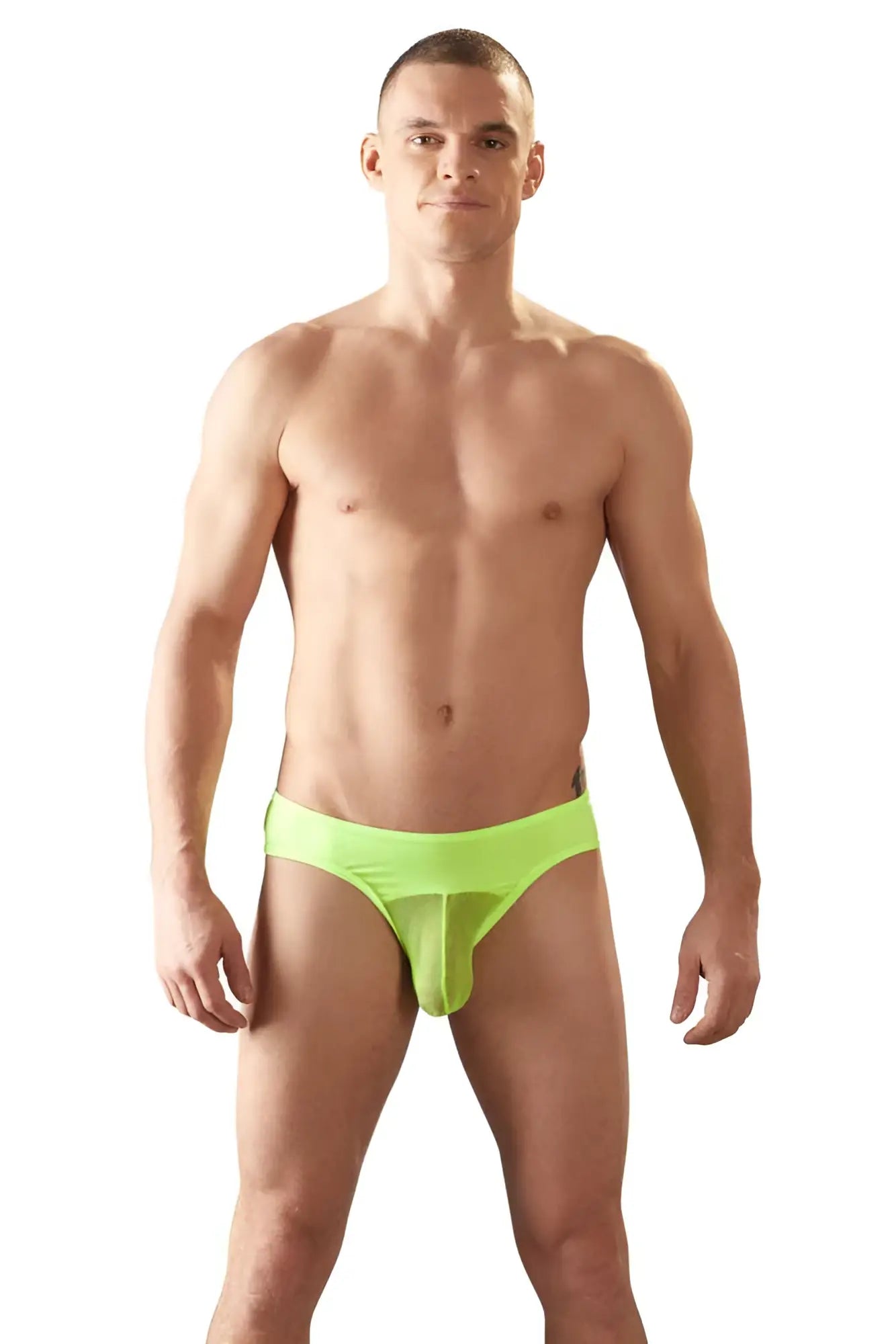 Bright neon green mesh briefs by svenjoyment with pouch bikini jock strap design size l