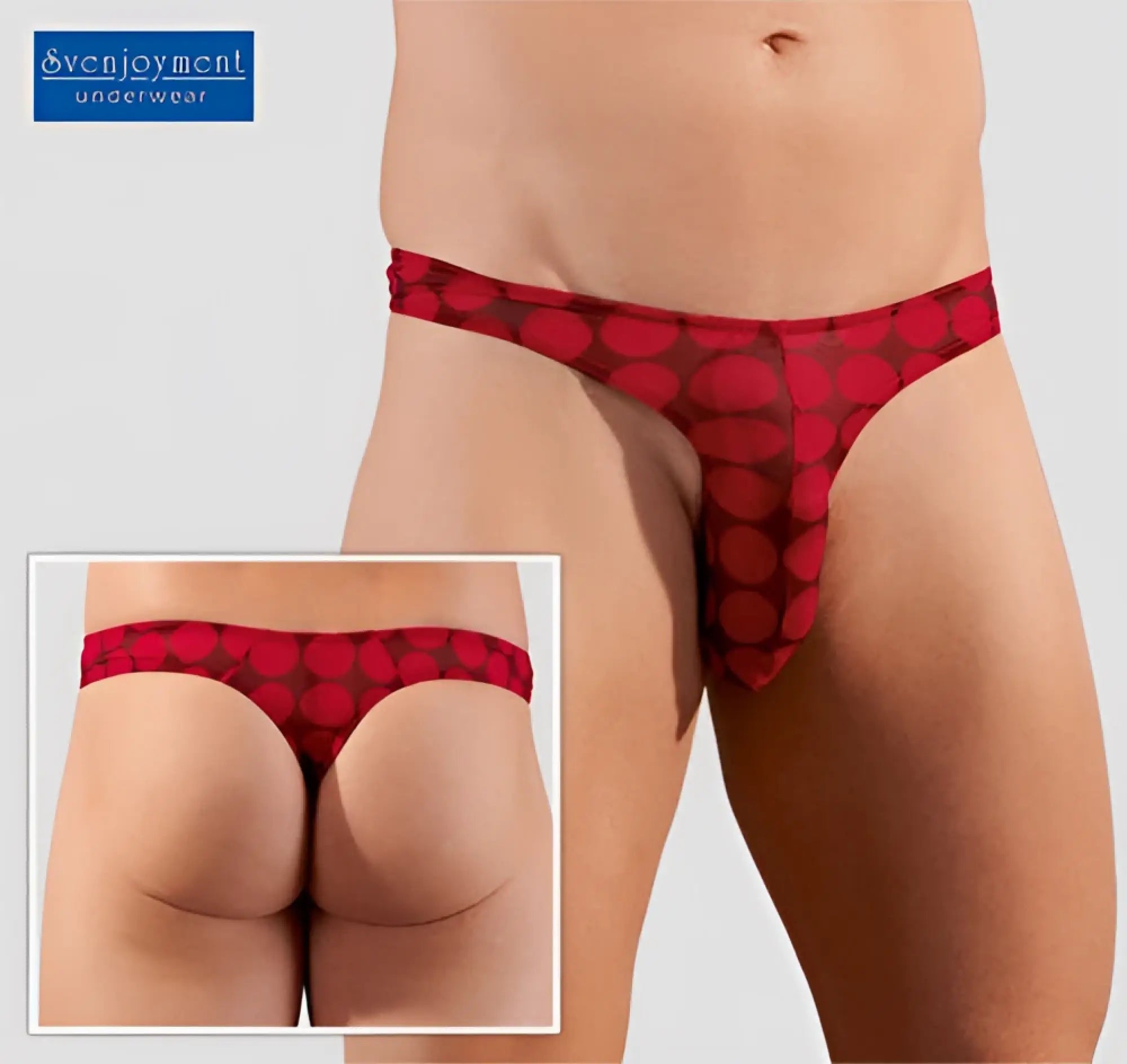 Svenjoyment multi dot sheer thong underwear red with bold circular pattern size m front view