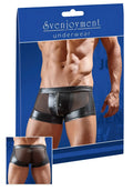 Black patent leather men’s briefs with mesh side panels from svenjoyment powernet insert wetlook zipper boxer brief size m